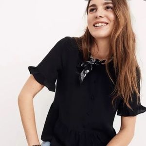 Madewell Silk Studio Ruffle-Hem Top Black, Small